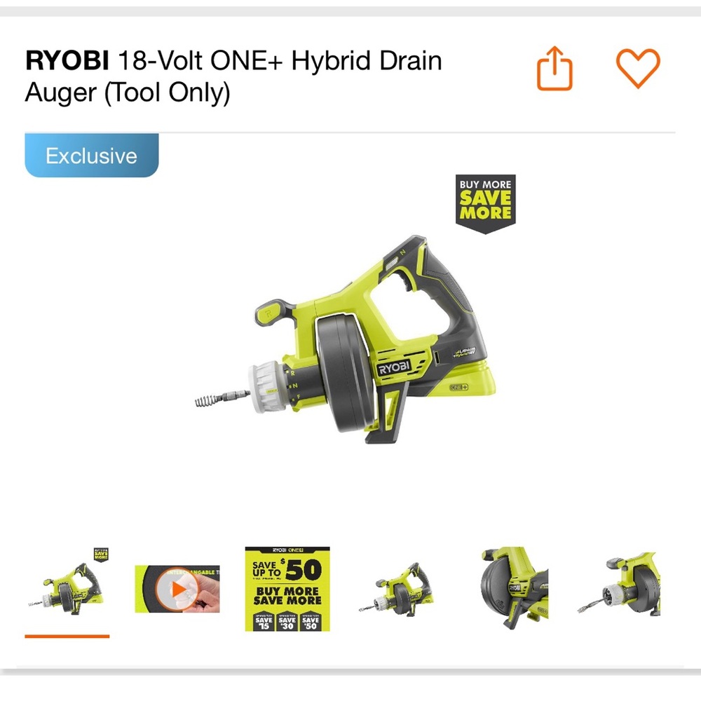 RYOBI 18-volt ONE+ Hybrid Drain Auger